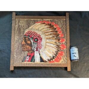 Vintage 1975 Erica Wilson Crewel Embroidery Native American Chief Wall Art 14x14